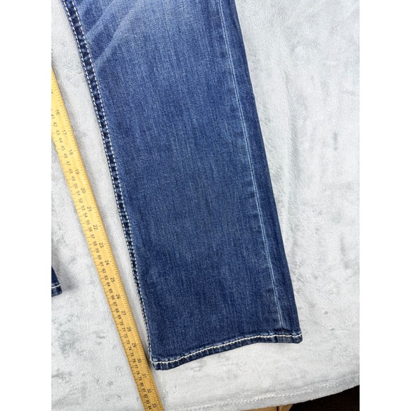 Miss Me women's Bootcut Jeans Dark
Blue Stitch Mid Rise  Size 33 wide leg - Picture 8 of 13